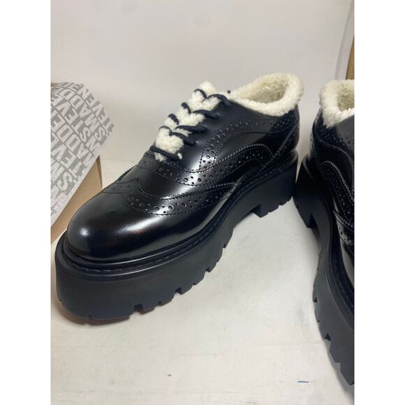 Steve Madden Rudi Black Leather Faux Fur Lace Oxfords BRAND NEW Women's 9.5M - Picture 9 of 13